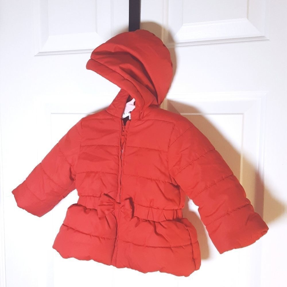 Little Me Jacket Red Puffer With Hood Bow Zipper sz‎ 12 mos